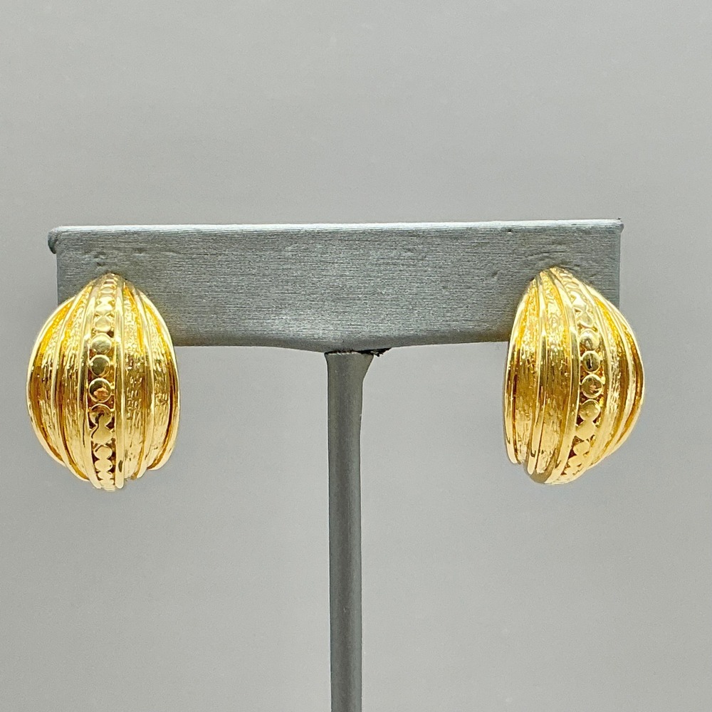 Napier Clip On Earrings Women Gold Tone Textured Ribbed Dome Fashion Jewelry